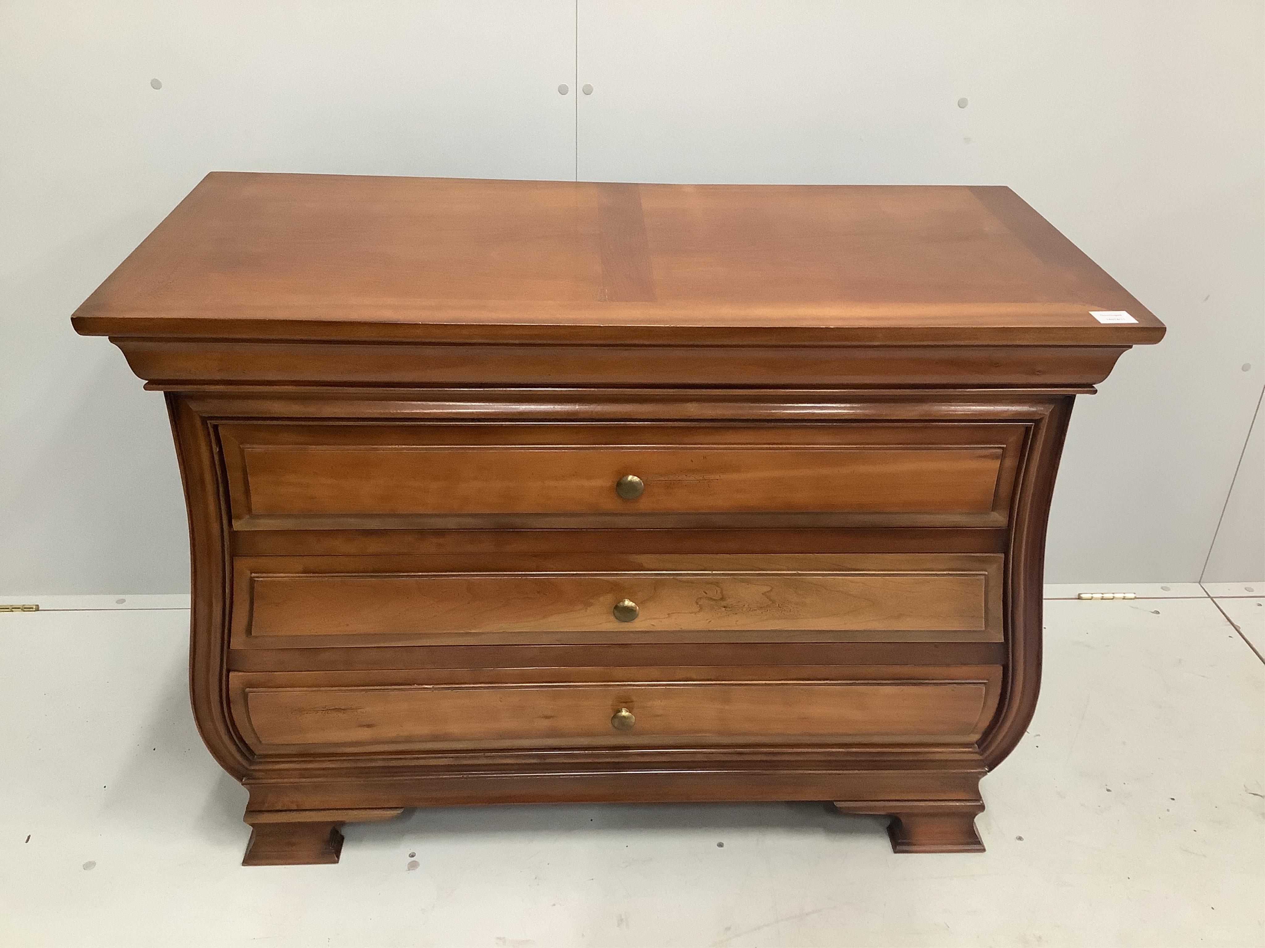 A reproduction 'And So To Bed' French style cherry four drawer commode, width 110cm, depth 52cm, height 82cm. Condition - good